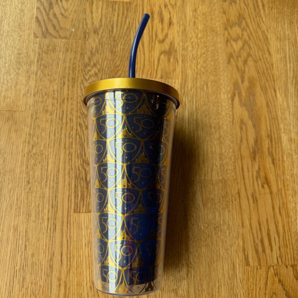Disney Parks 50th Anniversary Tumbler Cup with Straw NWT